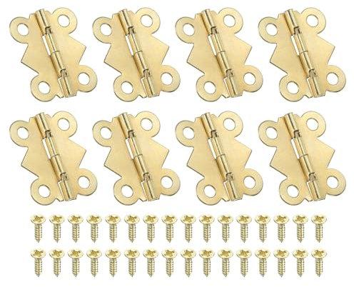 PATIKIL Small Modern Gold Butterfly Hinges, 8 Pack, 180-Degree, Metal, Brushed Gold Finish, 24 x 20mm, 0.5mm Thick