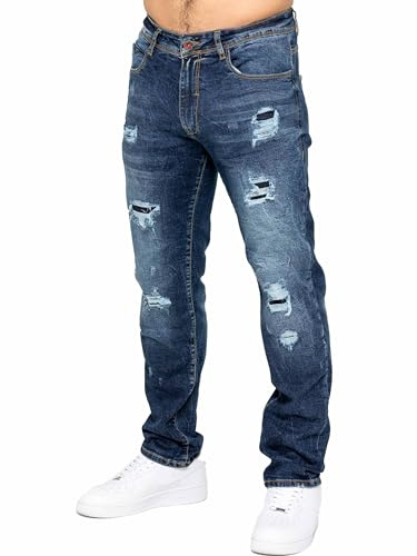 989Zé ENZO Mens Jeans Distressed Casual Straight Regular Fit Ripped Denim Trousers Pants
