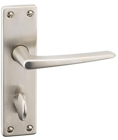 URBNLIVING Royale Metal Lever Latch Door Handles Set Round Rose Internal, External (Satin Nickel Bathroom)