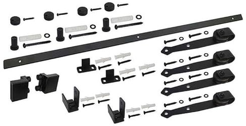 LogistSystem Modern Mini porte coulissante Kit complet 125 cm – Système de porte coulissante – Kit complet pour portes coulissantes – Kit de rail – Noir – Double portes à deux battants