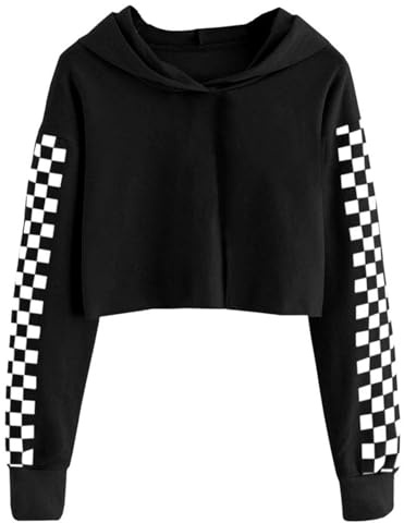 BOVOSHA Kids Hoodies For Girls Crop Top Plaid Long Sleeve T Shirts Boys Hooded Sweatshirt Casual Clothes