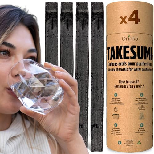 Binchotan Bio x4 - Charbon Actif Takesumi de Bambou pour Purification de l'Eau - Filtration Écologique et Durable - Pack de 4 Bâtons de Takesumi