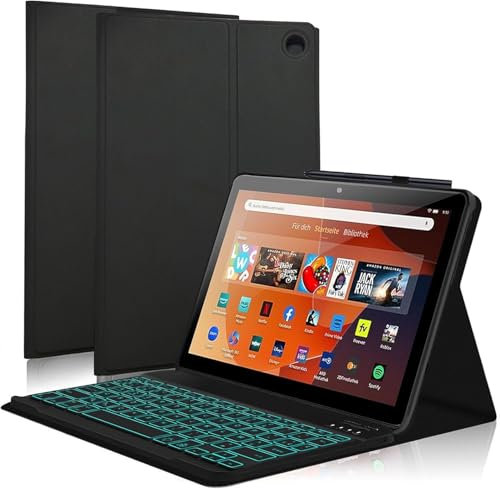 WAVATA Étui Clavier pour Fire HD 10 Tablet 13th 2023 /HD 10 Plus 10.1'' 2021, Clavier avec Rétroéclairage AZERTY Français Bluetooth Magnétique pour Fire HD10/HD10 Plus 10.1 2021 11 Generation, Noir