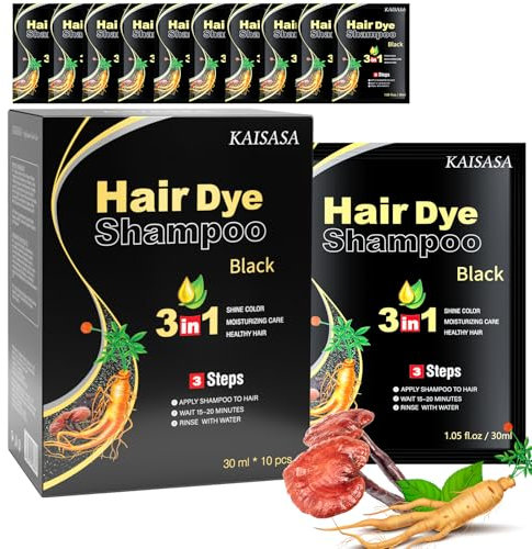 Schwarzes Haarfärbeshampoo 3 in 1, Natürliches Haarfärbemittel, Semipermanente Haarfarbe, Grauhaar-Überdeckung (Black, 10PCS)