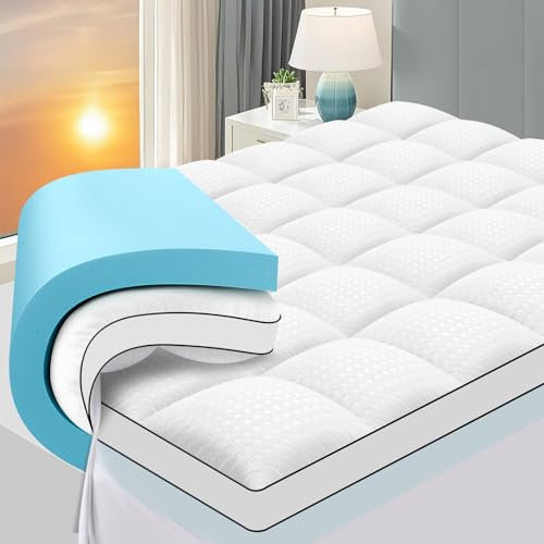 Autsel Topper Viscoelastico de Gel 180x200cm Topper de colchón de Dos Capas, Confortable Topper de colchón con Topper refrigerante y Gel de Memoria de 5cm, con Bolsillo Profundo
