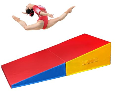 HTRY Gymnastik-schrägmatte, Käsekeil-geschicklichkeitsform-taumelmatten Mit Tragegriff Und Faltbarem Design Für Heimfitness, Gymnastiktraining(Size:120×60×35cm（47.2×23.6×13.8in）)