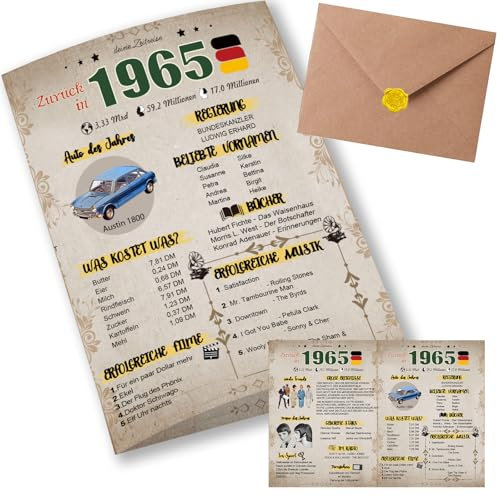 Sugeru Besondere Geburtstagskarte 60 mit Umschlag | 1965 Jahrgang Geschenk | 60 geburtstag frau mann | Sechzigsten Geburtstagsdeko lustig,Tolle Geschenkidee,Chronik,Karte,Jubiläum- DIN A5 (60 Jahre)