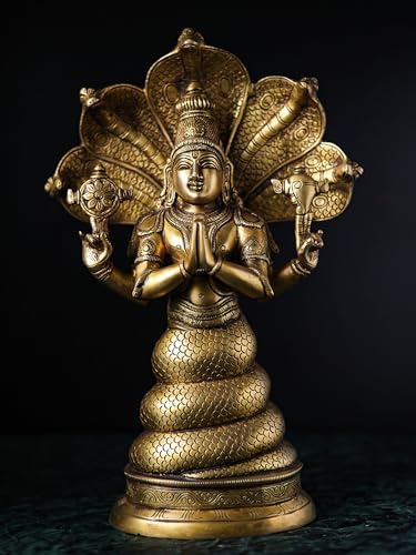 Mridaya Patanjali-Statue aus Messing, 38 cm, groß, antikes Finish, Salbei-Patanjali-Idol aus Messing, der Vater des Yoga und Autor von Yoga Sutras von Patanjali