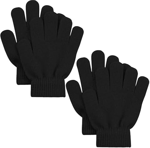 sesameless 2 Pairs Kids Winter Magic Gloves,Warm Stretchy Knit Gloves for Boys Girls 3-10 Years (Black)