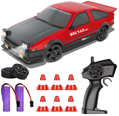 BuzzoXerex Drift Auto Ferngesteuert, Mini Drift Car, 1:24 4WD Mini RC Auto mit LED-Leuchten,18 km/h, RC Ferngesteuertes Spielzeugauto für Erwachsene und Kinder ab 6 Jahre älter (Rot)