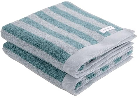 Herding Tom Tailor Handtuch, 2er Set, 50x100 cm, 100% Baumwolle/Frottier, mit Aufhänger, Color Bath Towels MEDIUM Stripes Türkis (Fresh Sage & Smokey Sage)