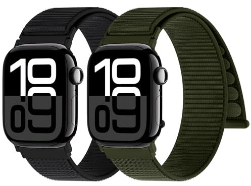 Yoohoo 2 Piezas Nylon Correa Loop Deportiva Compatible Con Correa Apple Watch 40mm 44mm 38mm 41mm 42mm 45mm 46mm 49mm Mujer Hombre,Soft Original Sport para iWatch Series 10 9 8 7 6 5 4 3 2 1 SE Ultra