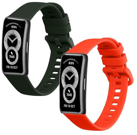 kwmobile 2x Uhrenarmband für Huawei Band 10/9 / 8 Armband - Fitnesstracker Band Set aus TPU Silikon - Ersatzarmband Smartwatch - Dunkelgrün Orange