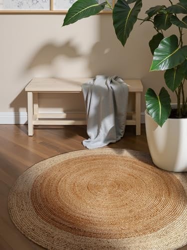 Hanse Home Looma Juteteppich - Natur Wohnzimmerteppich Rund aus 100% Jute, Handgewebt - Robust & Pflegeleicht - Moderner, Boho Naturfaser Teppich, Natur Gold Elfenbein - Ø160cm