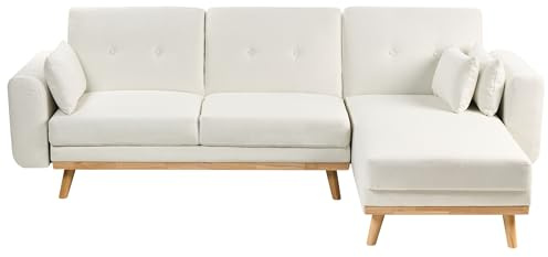 Beliani 3-Sitzer Ecksofa Stoff weiß L-Form Links mit Schlaffunktion 3 Kissen Kaarina