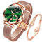 OLEVS Damenuhr Roségold mit Herz Diamant Grün Gesicht Armbanduhr wasserdicht Armreif Armband Set Armbanduhren für Damen