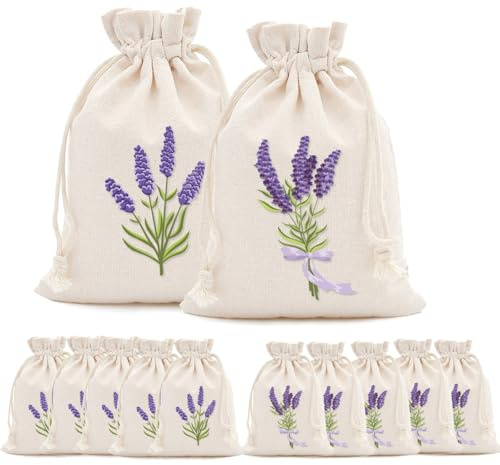 12 Stück Lavendelsäckchen Leer, 15 * 10CM, | Lavendelbeutel mit Kordelzug, Geschenktüten, Strapazierfähig Leinenbeutel für Lavendel,Gewürze und Kräuter