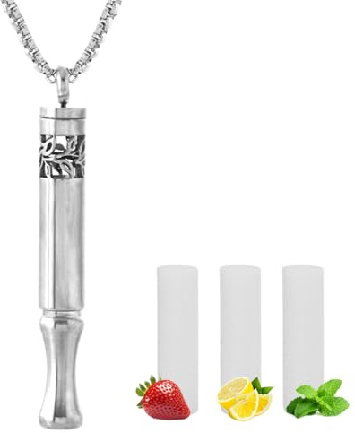 Teegxddy 1psc Collana Respirazione in Acciaio Inox, Collana Meditazione per Alleviare lo Stress Esercizi di Respirazione per Meditazione per Uomini Donne(Include 3 cartucce di ricambio)