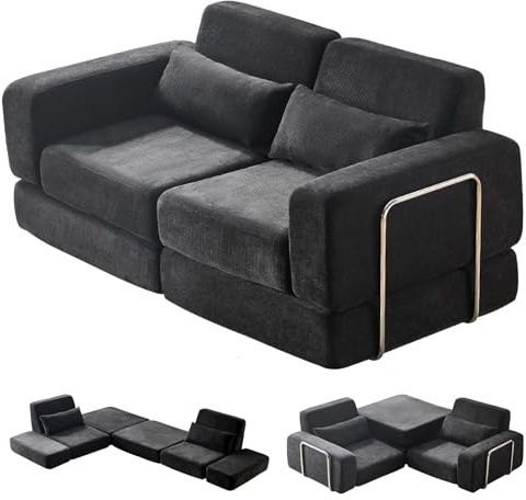 PromCaeruyn Verwandelbares Schlafsofa, Lounge-Couchbett ohne Gestell, Faltbares Kombi-Modulsofa für Wohnzimmer Apartment Schlafzimmer Spielzimmer Kingsize-Bodenlager