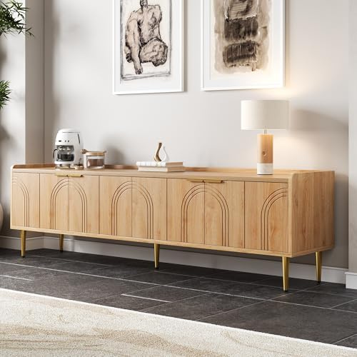 ECLIVON TV-Schrank Fernsehschrank, Fernsehtisch 170 cm lang, Lowboard | TV Board für Fernseher von 47 bis 55 Zoll, Mit Stauraum Ablagen und 4 Türen, Sideboard für Wohnzimmer Schlafzimmer, Natur