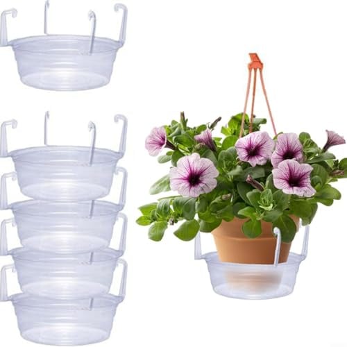 ZYNCUE Set Of 12 Hanging Plant Drip Trays With Deep Catch Basin And Hook Attachment For Water Management In Hanging Planters On Balconies, Porches, And Indoor Areas(8in)