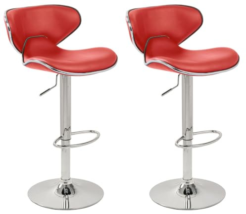 Lamboro Carcaso Kitchen Bar Stools Set of 2 | Height Adjustable, Gas Lift Swivel, Padded Faux Leather Seat with Round Chrome Base, Red