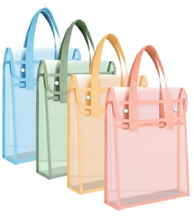Oaygat 4 Packs A4 Document Organiser Bag Student Book Pouch A4 School Book Bag Artworks Handle Poster Carrying Storage Bags Clear Handbag Files Tote for Women Men