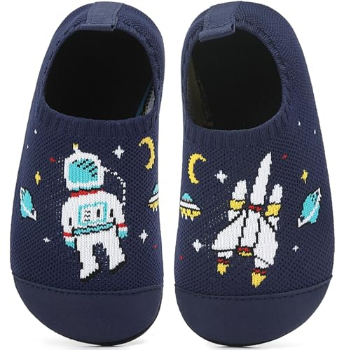 BARFULKER Hausschuhe Kinder Mädchen Jungen Barfussschuhe Kindergarten Slippers Atmungsaktive Pantoffeln Leicht Rutschfest Lauflernschuhe Kleinkinder Hüttenschuhe Slippers(Dunkelblau,33 EU)