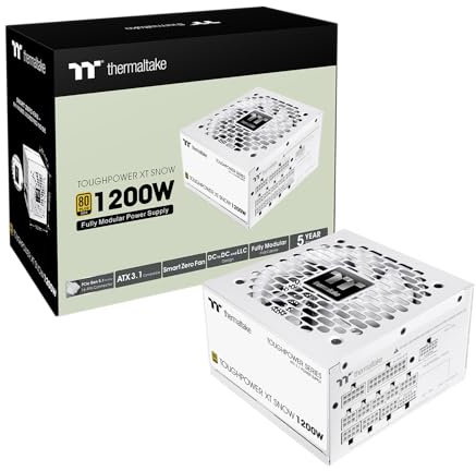 Thermaltake Toughpower XT 1200W | ATX 3.1 Netzteil | 80 Plus Gold | PCIe 5.1 | 12V‑2x6 | Vollmodular | Smart Zero Fan | Sehr leiser 120‑mm Hydraulic Bearing Lüfter | Weiß