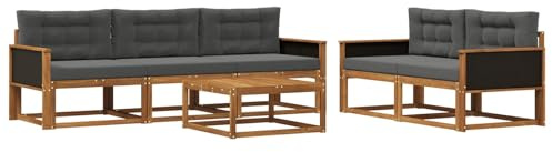 vidaXL Outdoor-Sofagarnitur mit Kissen 6 pcs Natur und Anthrazit, Hochmodernes Gartenmöbel Set, Sofakollektion für draußen, Lounge für Garten, Poolbereich Sitzgruppe