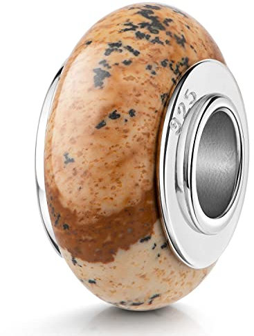 Materia Naturstein Charm Anhänger Silber 925 braun - Edelstein Bead Landschaftsachat 330