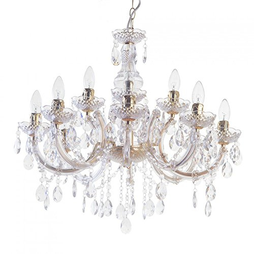 LITECRAFT Marie Therese Chandelier 12 Light, Brass | Crystal Effect, Ceiling, E14, Free LED Bulbs