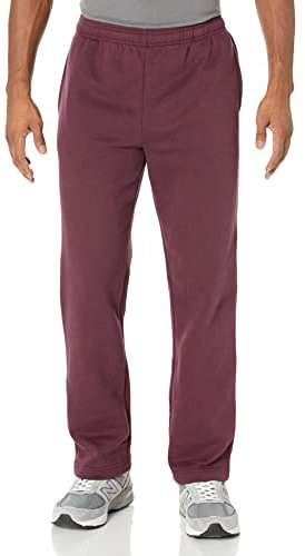 Amazon Essentials Pantaloni Sportivi in Pile con Fondo Aperto (Disponibili in Taglie Extra Forti) Uomo, Bordeaux, L
