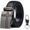 flintronic Herren Gürtel,Hochwertiges Leder material Ratsche Automatik Gürtel für Männer Ledergürtel Breite 3.5cm Länge 128CM-Schwarz (inkl Schlüsselbund & Geschenkbox)