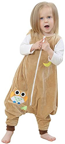 mama stadt Baby Tier Schlafsack mit Füßen, Ärmelloser Unisex Kinderschlafsack Schlafstrampler Flanell 4 Jahreszeiten Schlafanzug für 3-5 Jahre, Gelbe Eule