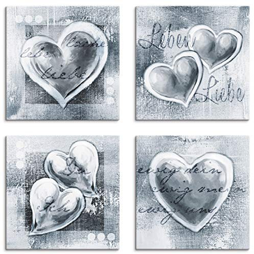 ARTLAND Wanddeko Leinwand Bilder Set 4tlg. je 20x20 cm Quadratisch Wandbilder Liebe Herzen K3FG