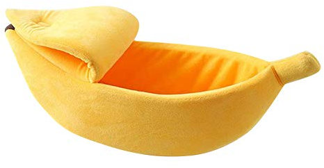 Yowablo Kleines Haustierbett Bananenform Flauschig Warm Weiches Pl黶ch Atmungsaktives Bett Bananen Katzenbett (40 * 15 * 10cm,4- Gelb)