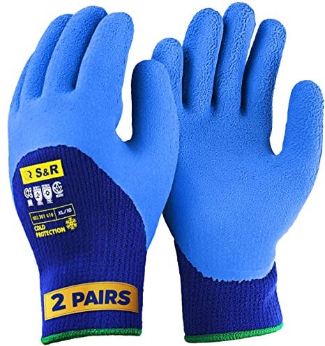 S&R Arbeitshandschuhe mit Latex-Beschichtung – für Arbeitsschutz im Winter, Thermo-Handschuhe mit Acrylfutter, Wasserabweisend und Abriebfest, Ideal für Gartenarbeit, Montage & Lager