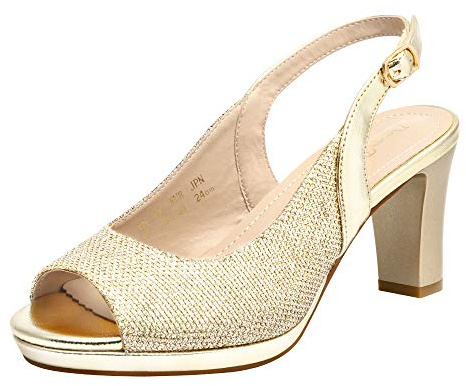 DREAM PAIRS Women High Chunky Heels Peep Toe Platform Block Slingback Dress Pumps Shoes,Size 7,Gold,Neina