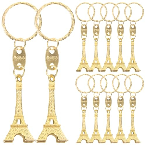 NUOBESTY Lot de 12 mini porte-clés en forme de tour Eiffel - Doré - Souvenir français - Pour sacs, clés de voiture, décorations de fête