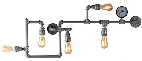 5 flammige LED Wandleuchte & Deckenlampe im Industrielook mit Wasserrohr Zink Rostoptik