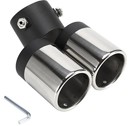 Universal Twin Auspuffrohr, Auto Rundmund Doppelrohr Gebogener Edelstahl Endrohr Auspuffrohr Schalldämpfer
