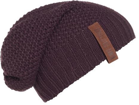 KNIT FACTORY - Coco Mütze - Strickmütze für Damen und Herren - Slouch Beanie - Wintermütze mit Wolle - Hochwertige Qualität - Aubergine
