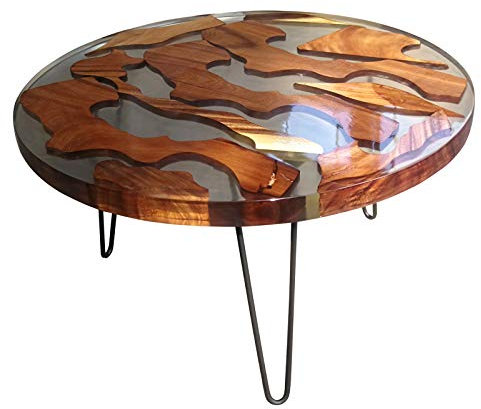 XQKXHZ Beistelltisch Im Nordischen, Moderner Resin-Couchtisch, Runder Holzsofa-Beistelltisch Mit Metallbeinen Für Das Wohnzimmer Home Office, Einfach Zu Montieren,60x60x55cm