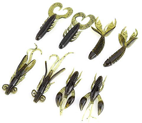 25Pcs Esche da Pesca Artificiali in Silicone Morbido - Verme Gamberetti Mare Affrontare Jig Wobbler (Marrone)