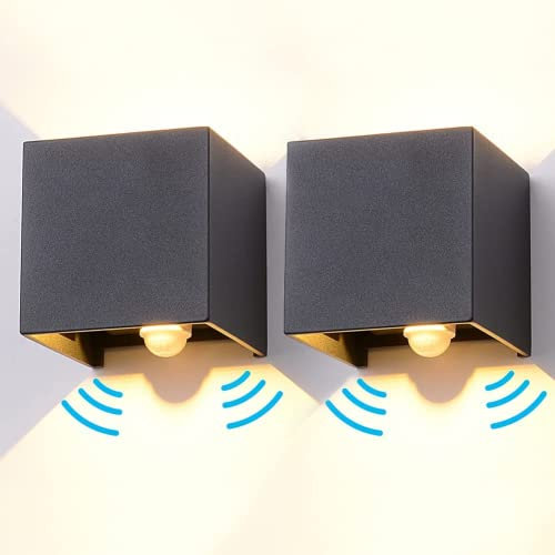 Midore [2 Stücke] 12W LED Wandleuchte mit Bewegungsmelder Aussen/Innen IP65 Einstellbarer Lichtstrahl Außenbeleuchtung Aluminum Up Down Wandlampe für Hof Balkon Treppenhaus Garage 3000K Warmweiß