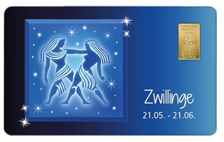 Geschenkkarte Zwilling mit 1g Gold Fg. 999,9