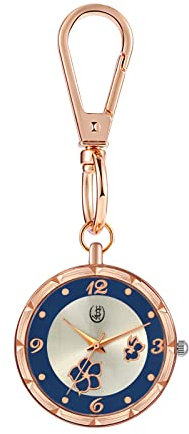 JewelryWe Blumen Uhr mit Karabiner Schlüsselanhänger: Damen Karabineruhr Blütenblätter Analog Quarz Taschenuhr mit Weiß Rundem Zifferblatt und Rosegold Gehäuse