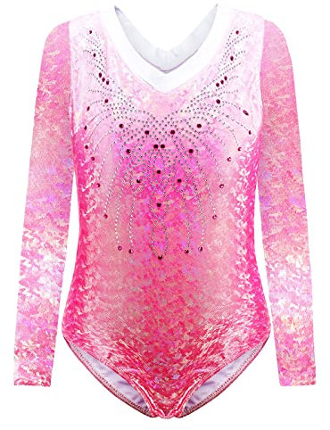 FINGER TEN Gymnastikanzug Mädchen Kurzarm Langarm Kinder Ballettanzug Gymnastik Training Gymnastikbody Trikotanzug Tanz Kleid Ballettkleid (HellRosa, Tag 6A (5-6 Jahre))