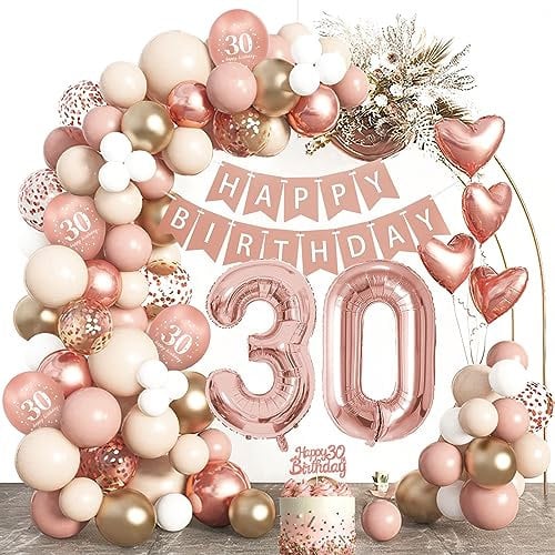 Deko 30 Geburtstag Frauen, AivaToba 30. Geburtstag Deko Rose Gold luftballons 30. Jahre,Happy Birthday Banner Birthday Decorations 30 Geburtstagsdeko Frauen Luftballon Girlande Party Deko